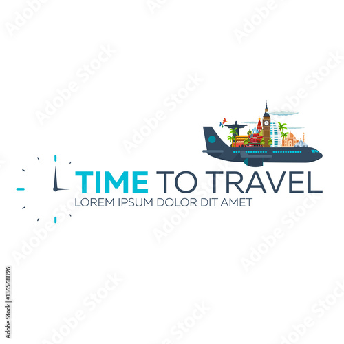 Time to travel. Travel logo. Vector flat illustration.