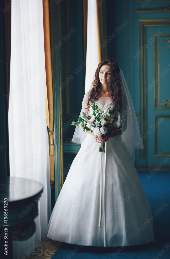 Portrait of the lovely bride in the blue room Portrait of the lovely bride in the blue room