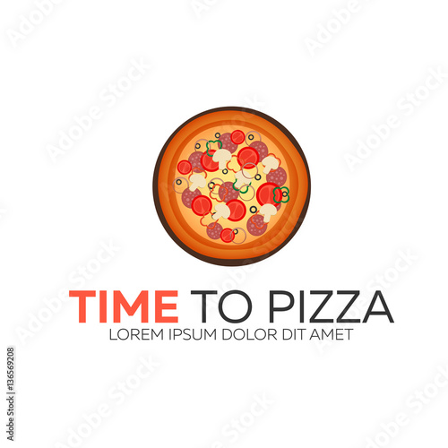 Time to pizza. Watch. Fast food. Vector flat illustration.