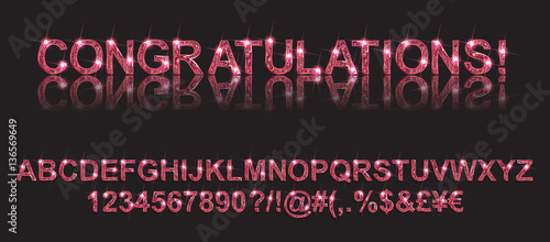 Congratulations. Gold alphabetic fonts and numbers on a black background. Vector illustration