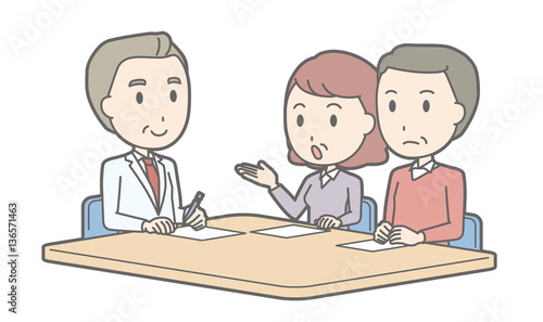 Illustration that middle-aged couple receiving counseling by a m