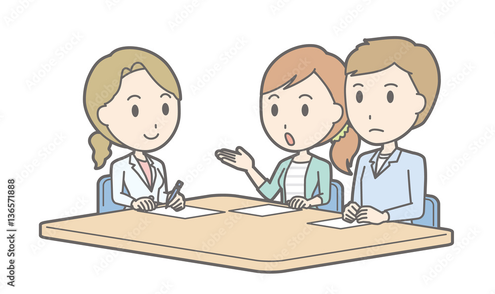 Illustration that a young couple receiving counseling by a femal Illustration that a young couple receiving counseling by a femal
