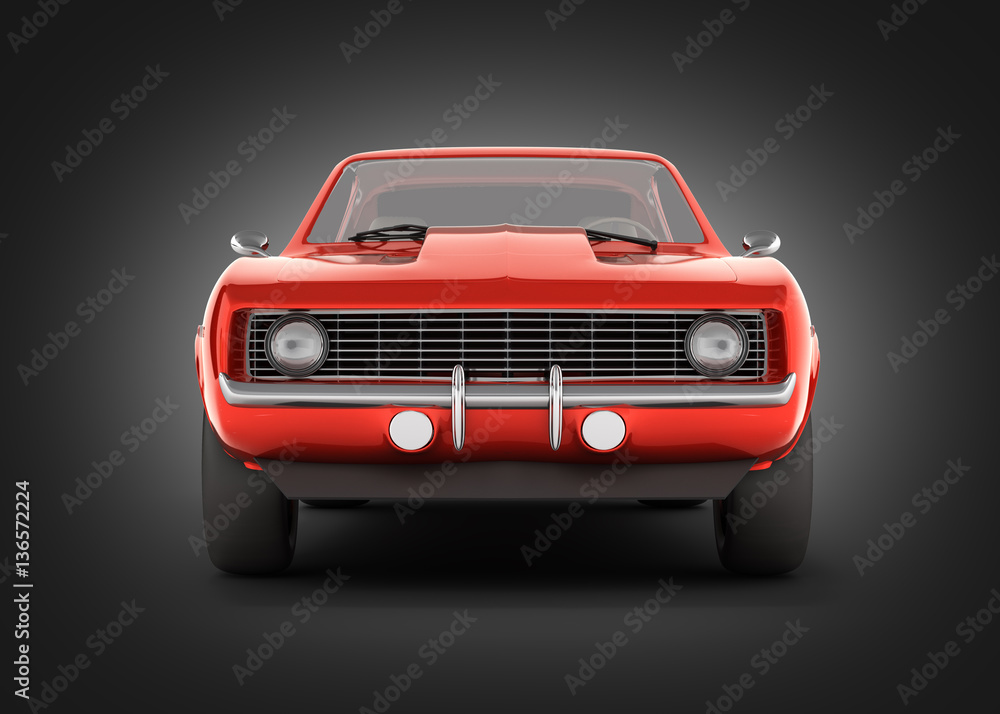 Muscle car front view on black gradient background 3d