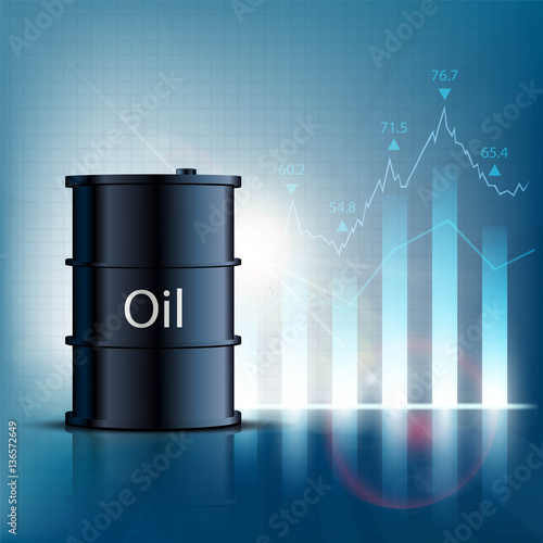 Barrel of oil with financial graphs and charts. Stock vector ill