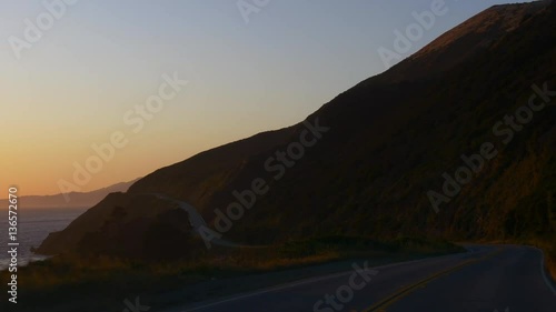 sunset time california ocean bay road trip big sur panorama 4k usa
