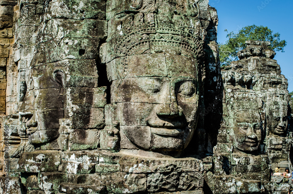 Bayon temple and laterite ruins in Angkor Thom,landmark in Siem Reap, Cambodia. Angkor wat inscribed on the UNESCO World Heritage List in 1992