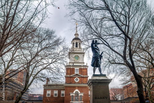 Independence Hall and John Barry statue - Philadelphia, Pennsylvania, USA