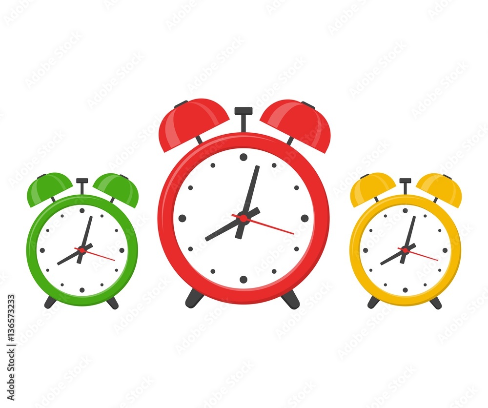 Set Alarm clocks isolated on white background in flat style. Vector illustration Set Alarm clocks isolated on white background in flat style. Vector illustration