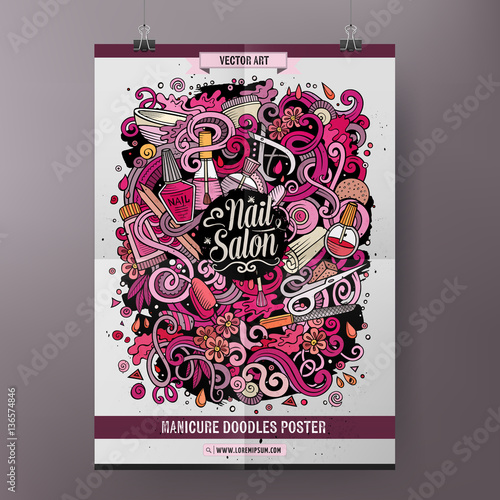 Cartoon hand drawn doodles Nail salon poster