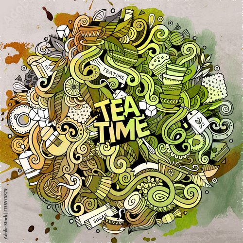 Cartoon cute doodles Tea time illustration