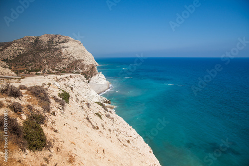 High rocky road above the blue sea of Cyprus