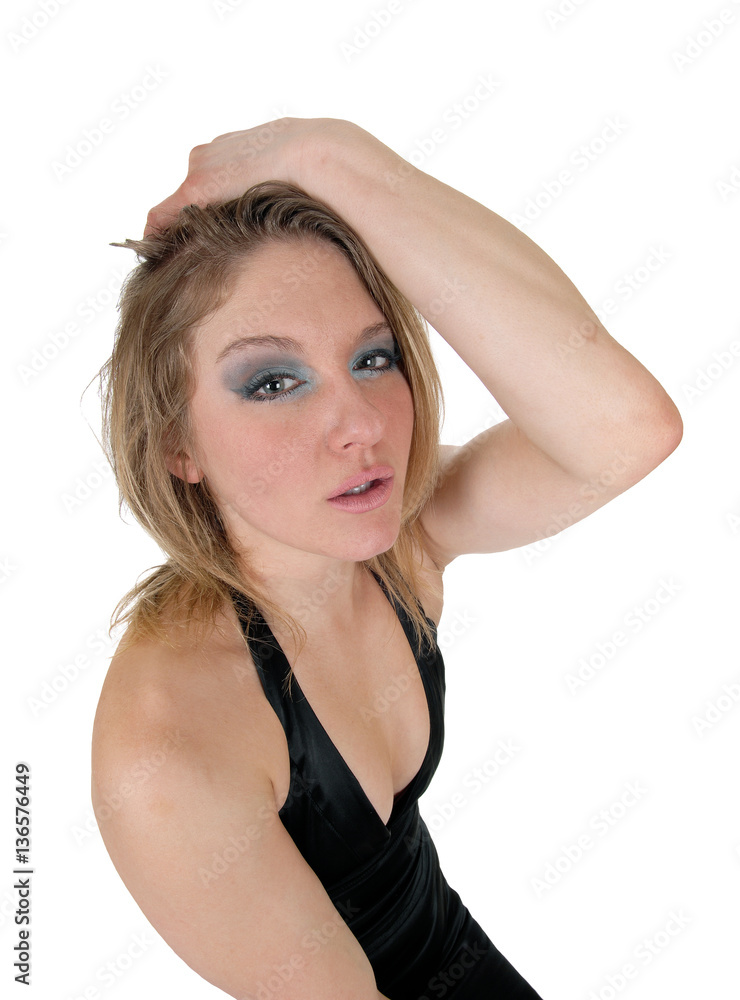 Obraz premium Portrait of woman, hand on head.