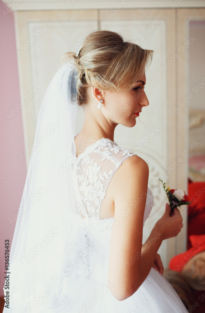 Bride in the dress and white bridal veil Bride in the dress and white bridal veil