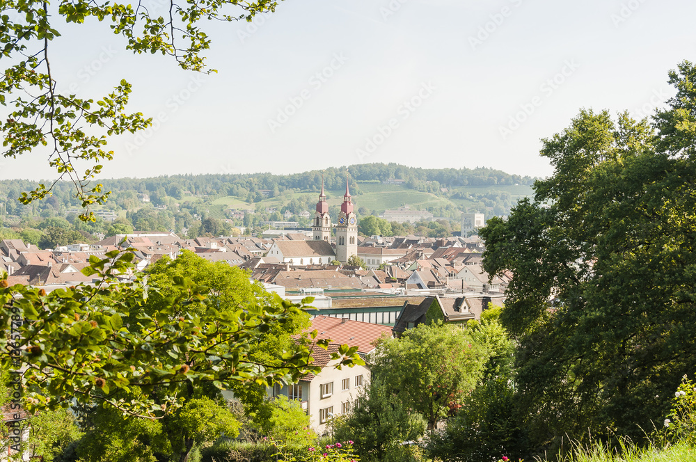 Winterthur, Stadt, Altstadt, Rosengarten, Altstadthäuser, Stadtkirche, Kirche, Aussichtspunkt, Spazierweg, Sommer, Schweiz