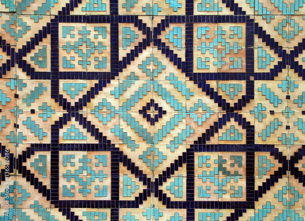 Old Eastern mosaic on the wall, Uzbekistan