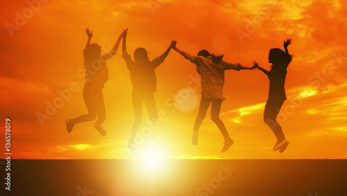 Group of friend Jumping Fun Celebration joy happy Concept. © sutadimages