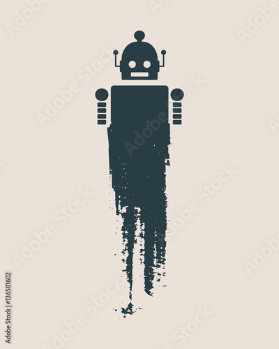 Cute vintage robot. Robotics industry relative image. Sketch style illustration. Grunge brush stroke.