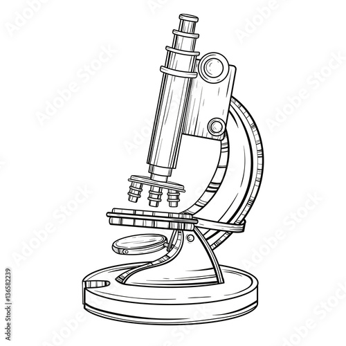 Vector old microscope. Vintage hand drawn illustration for scien
