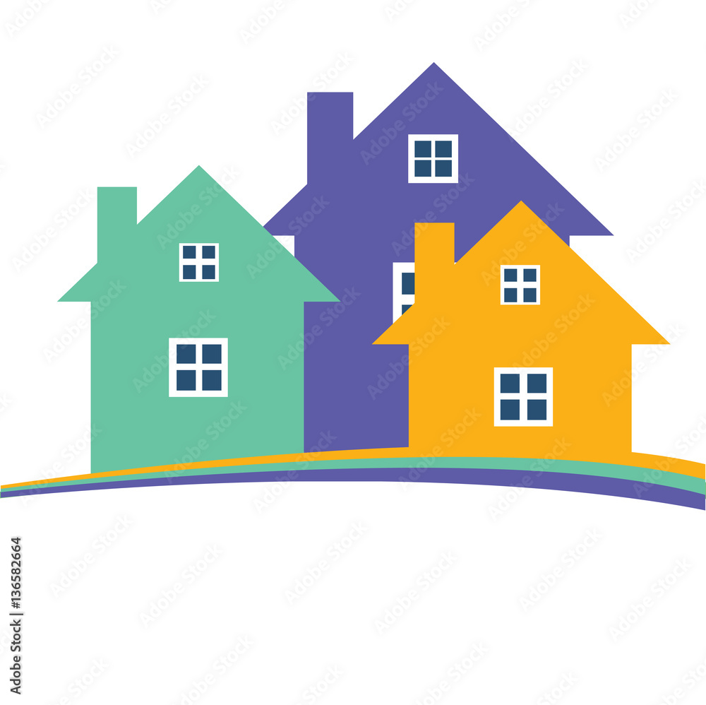 Houses or real estate on a a hill design has space for text on background. Vector image. Houses or real estate on a a hill design has space for text on background. Vector image.