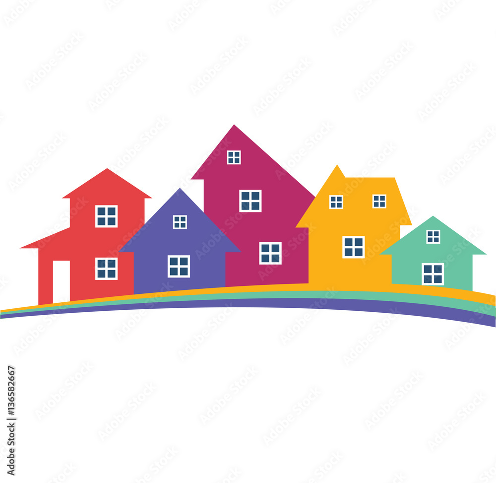 Houses or real estate on a a hill design has space for text on background. Vector image. Houses or real estate on a a hill design has space for text on background. Vector image.