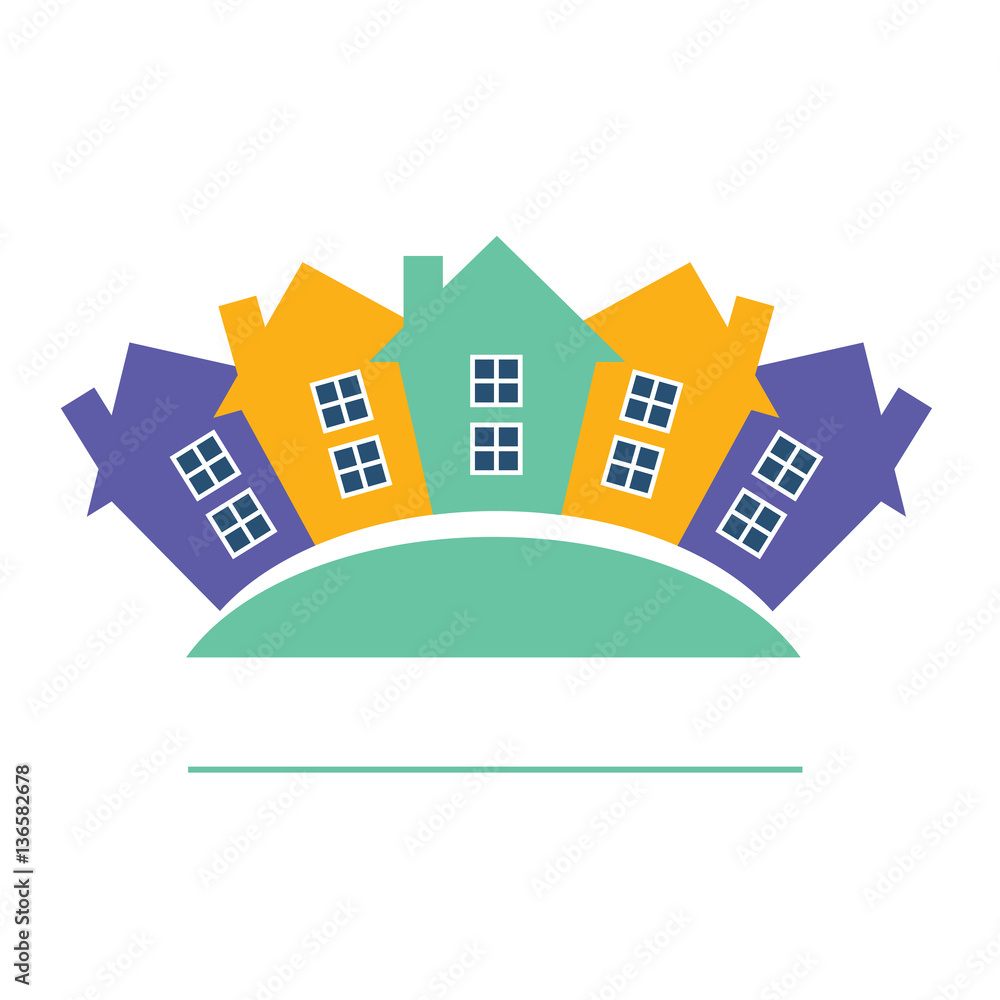 Fototapeta premium Houses or real estate on a a hill design has space for text on background. Vector image.