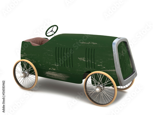 Kids retro car from wood. 3D illustration (3D rendering)