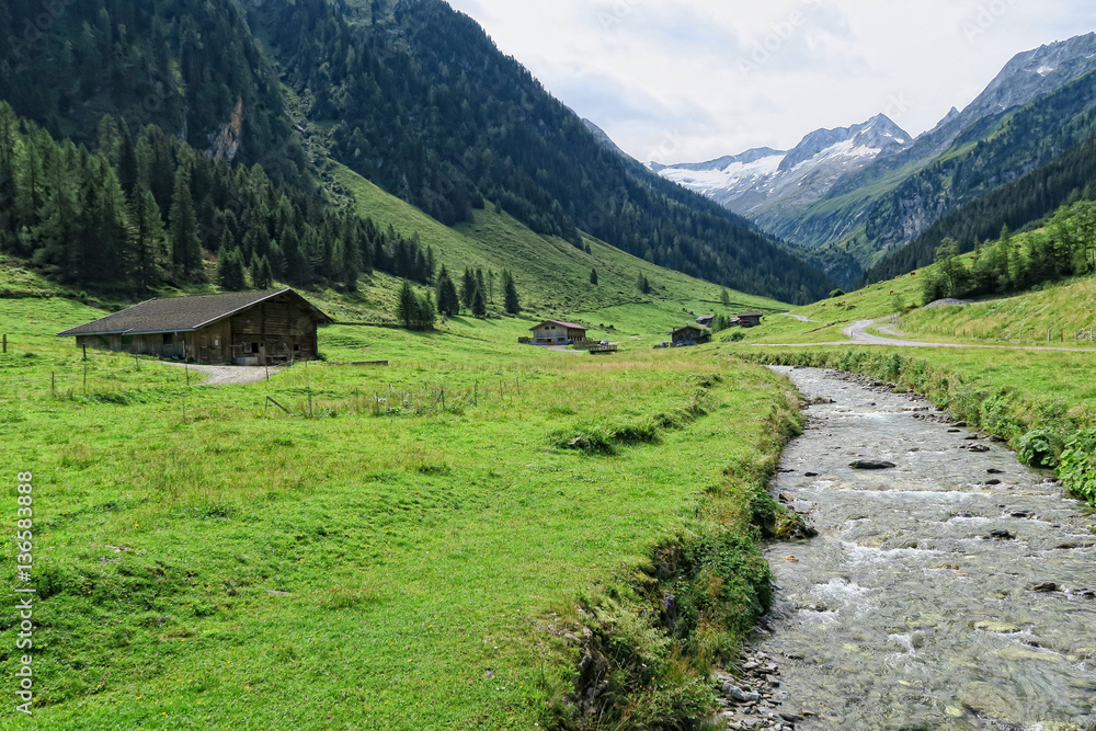 Fototapeta premium Zillertal valley landscape in Tirol. European Alps (Austria) in