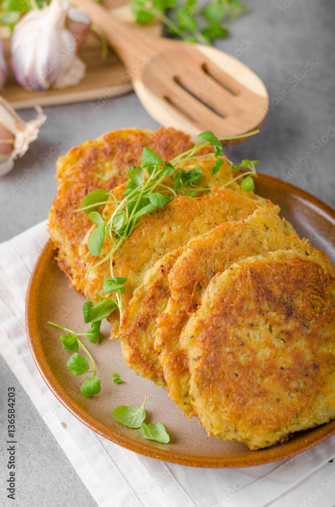 Delicious original schnitzel with potato pancakes Delicious original schnitzel with potato pancakes