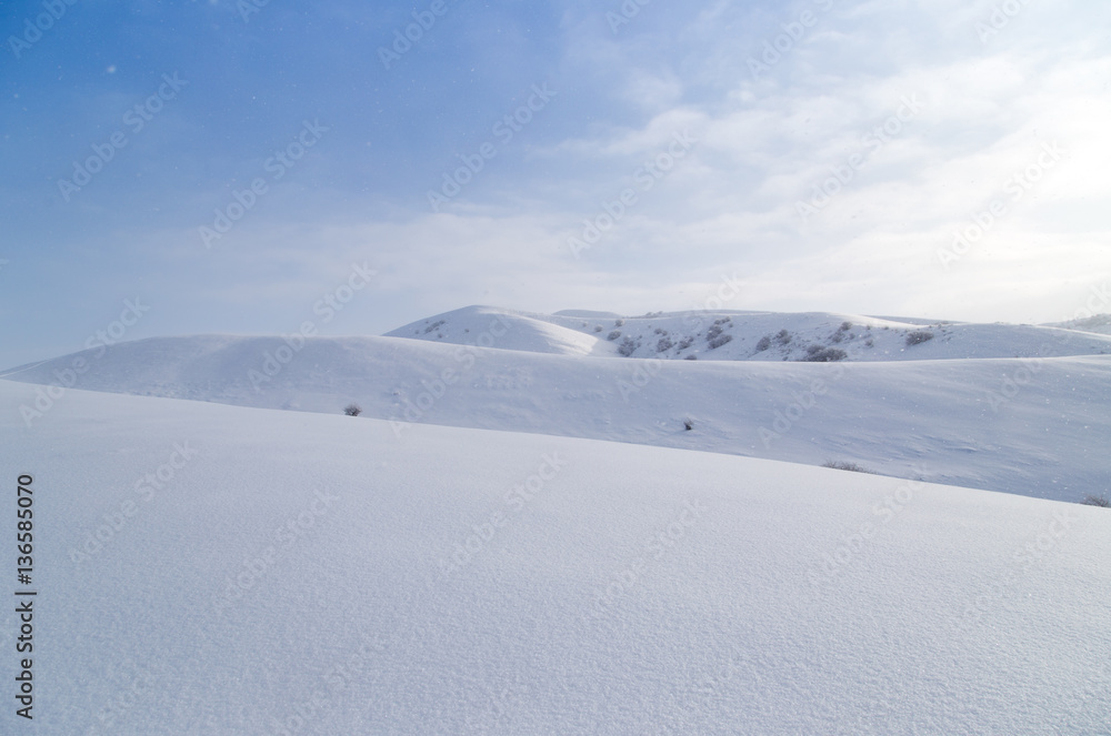 beautiful Tien-Shan mountains in the snow. in winter