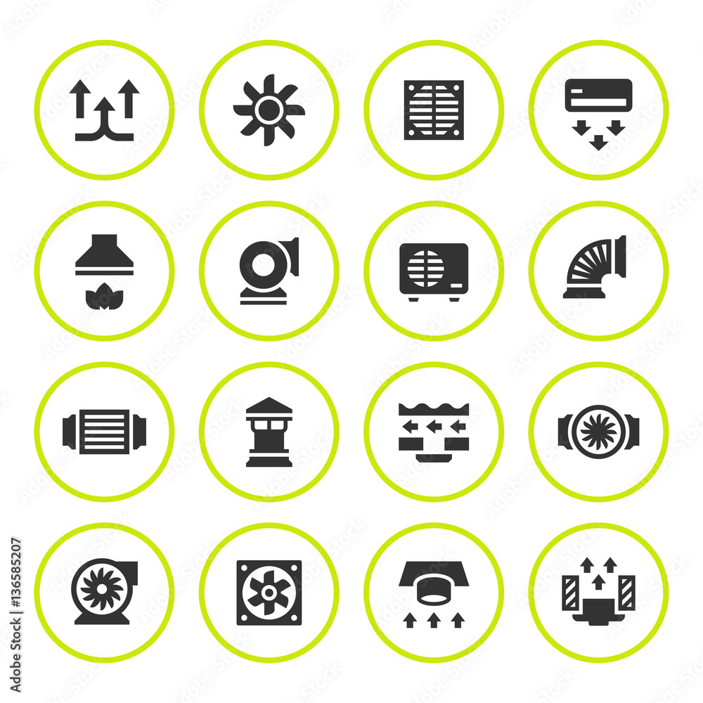 Set round icons of ventilation and conditioning Set round icons of ventilation and conditioning