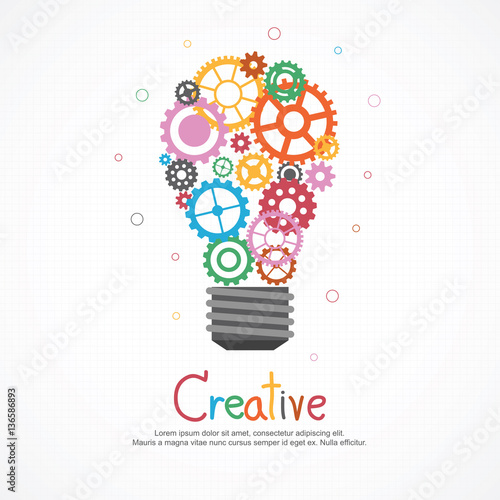 Gears light bulb for ideas and creativity