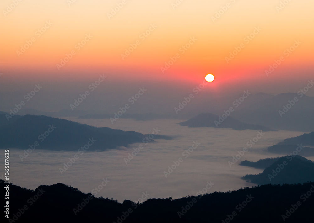 sunrise  on  mountain in Laos people’s democratic  republic  ,