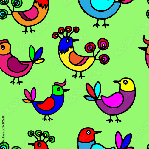 Seamless pattern with funny birds
