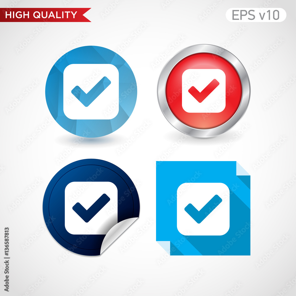 Check icon. Button with check icon. Modern UI vector. Check icon. Button with check icon. Modern UI vector.