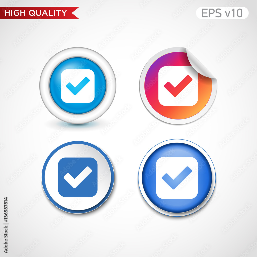 Check icon. Button with check icon. Modern UI vector. Check icon. Button with check icon. Modern UI vector.