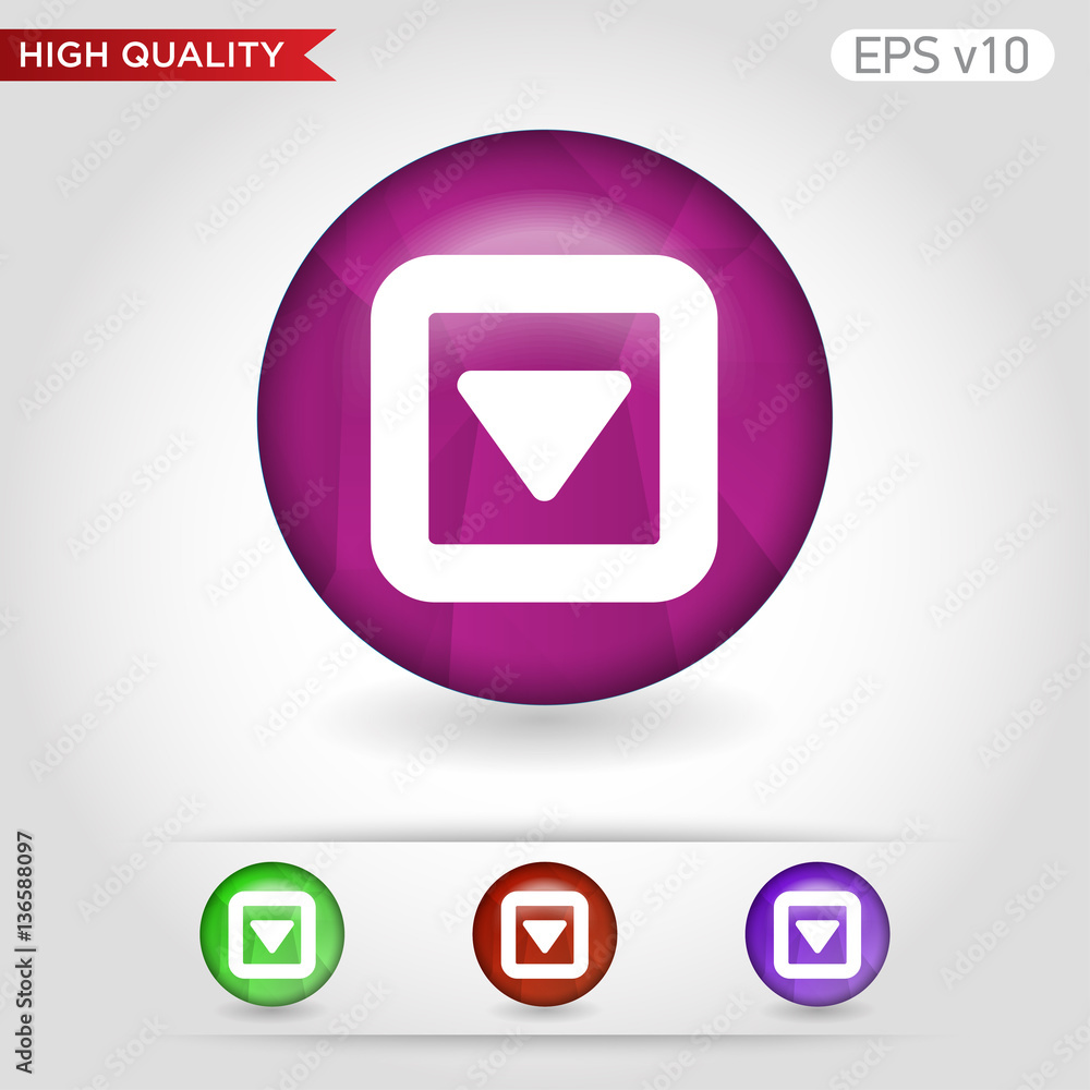 Down arrow icon. Button with down arrow icon. Modern UI vector. Down arrow icon. Button with down arrow icon. Modern UI vector.