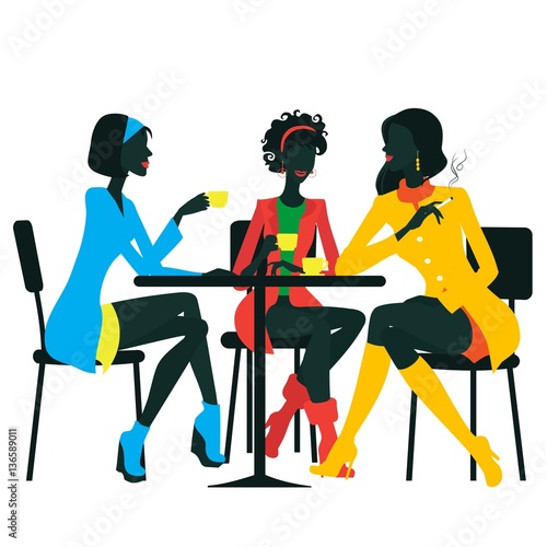 Women sitting in the cafeteria, silhouettes