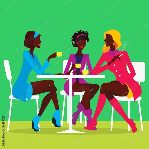 Women sitting in the cafeteria, colored