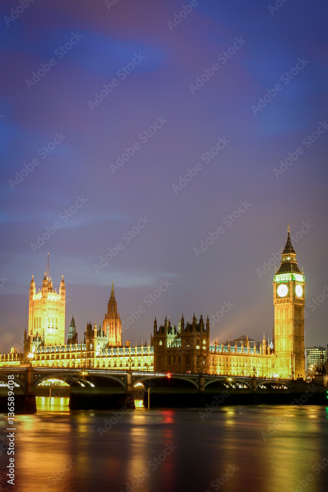 The Houses of Parliament and the River Thames, London