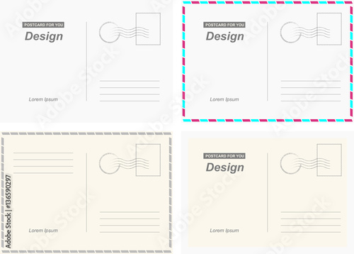 Set vector postcards. Postal card for travel. Template design for your cards.