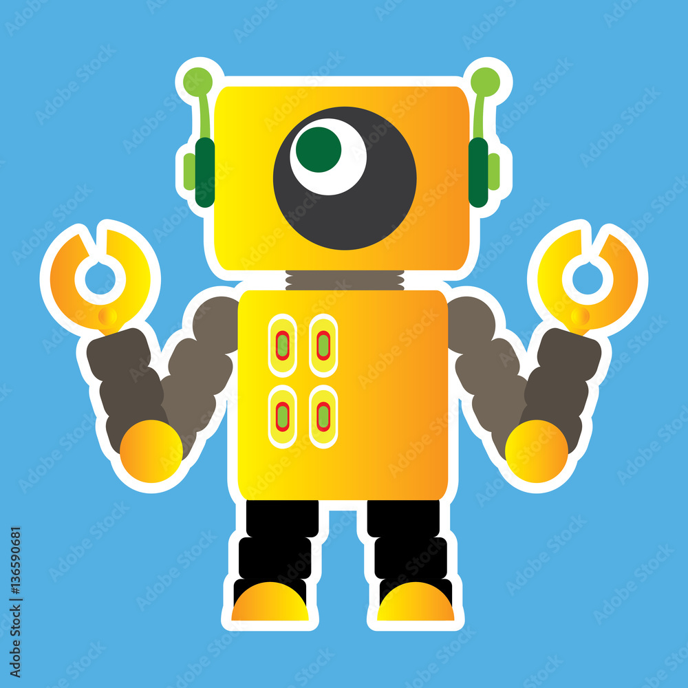 Isolated robot toy on a blue background, Vector illustration Isolated robot toy on a blue background, Vector illustration