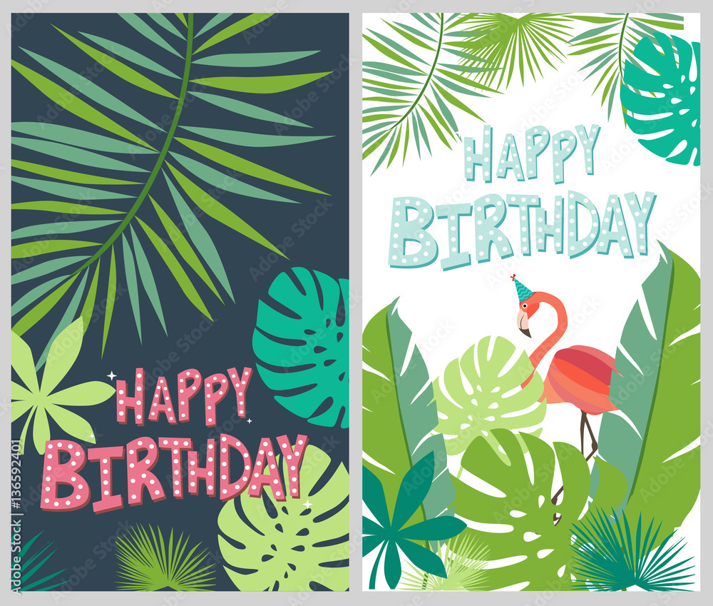 Naklejka premium Set of Happy Birthday greeting or invitation card template. Vector illustration