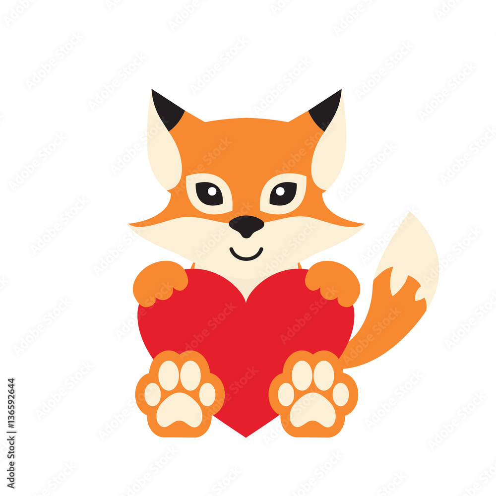 cartoon fox with heart Stock Vector | Adobe Stock