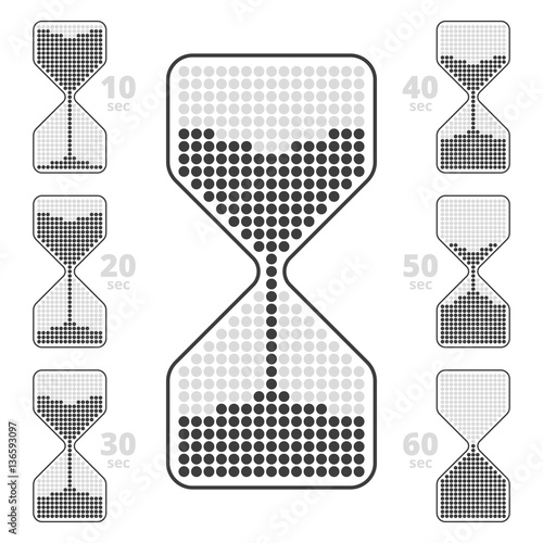 Sandglass indicator. Flat chart diagram illustration of hourglasses symbols. Isolated vector infographic elements for web, presentations, social networks. Ten seconds interval hourglass pictogramms.