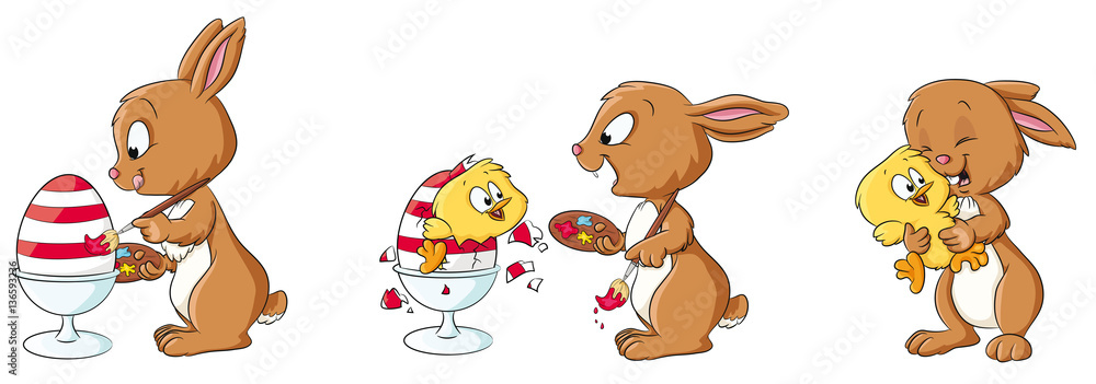 Fototapeta premium Niedliche Vektor-Illustration eines Osterhasen mit Küken