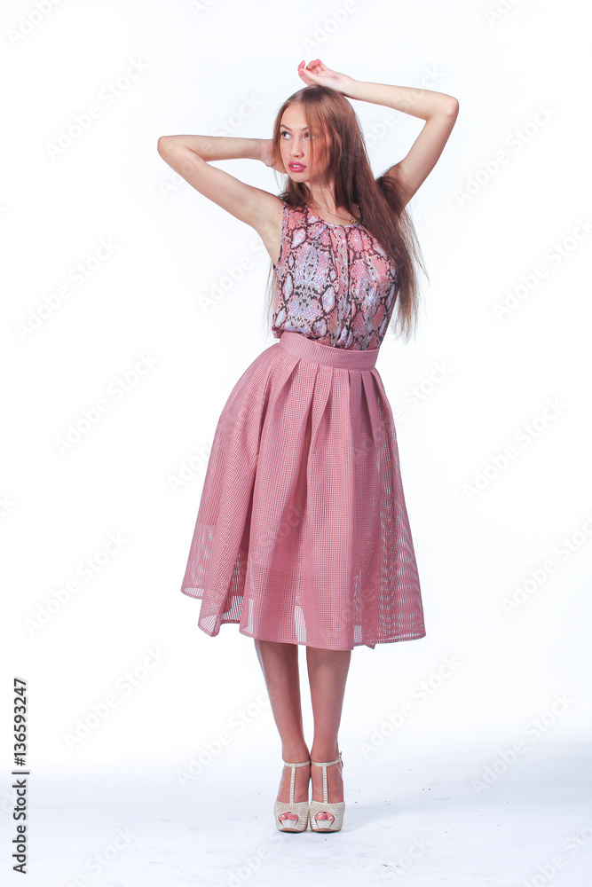 Young Woman In Pink Romantic Dress