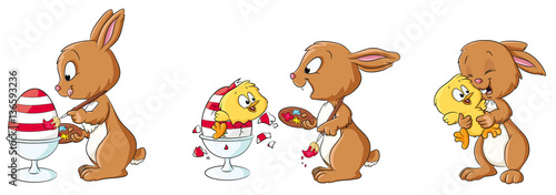 Niedliche Vektor-Illustration eines Osterhasen mit Küken