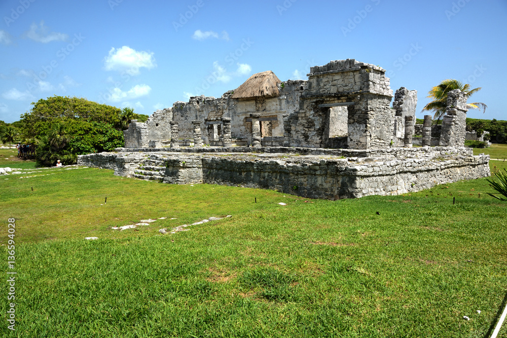 Mayan ruins in Mexico/Mayan temple in archeology area in Tulum. Yucatan. Mexico