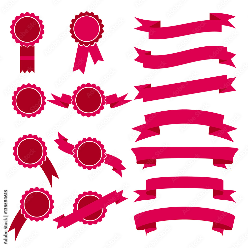 Set of pink stamps and ribbons. Vector illustration Set of pink stamps and ribbons. Vector illustration