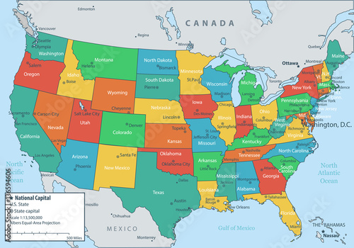 USA map with federal states. All states are selectable. Vector